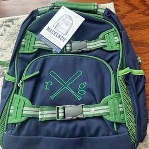 Navy and Green Backpack with Monogram
